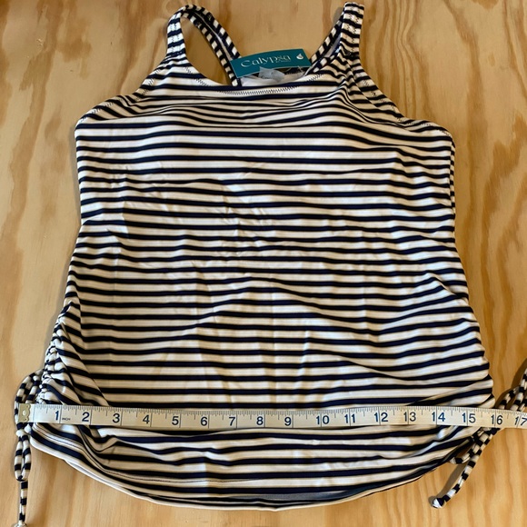 Calypsa by Modli Maya Swim Top Tankini White Navy Gold Striped - Picture 12 of 12
